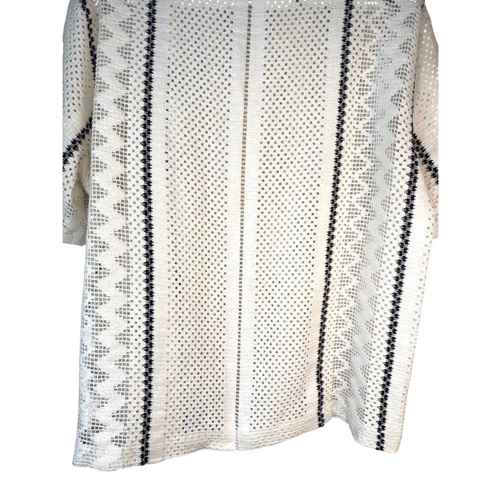 2/$30 Zara Mens XL Open Knit Button-Down Shirt Off White & Black Striped Unisex - Picture 11 of 13